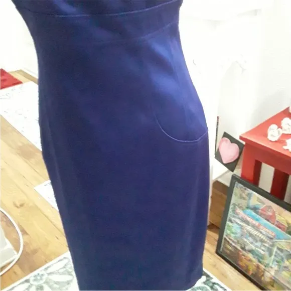 🔥 American Living Deep Purple Blue Midi Sheath pin up Retro Mad Men dress 16