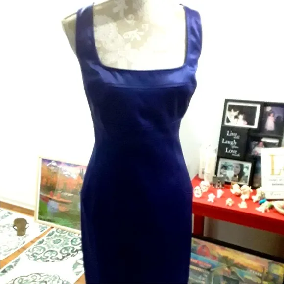 🔥 American Living Deep Purple Blue Midi Sheath pin up Retro Mad Men dress 16