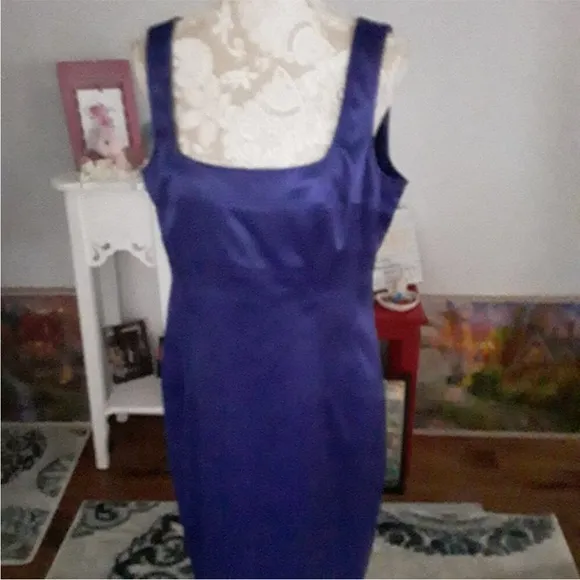 🔥 American Living Deep Purple Blue Midi Sheath pin up Retro Mad Men dress 16