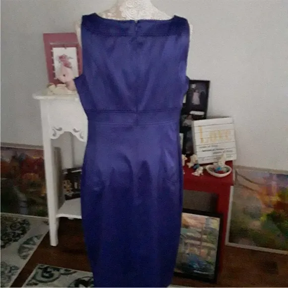 🔥 American Living Deep Purple Blue Midi Sheath pin up Retro Mad Men dress 16