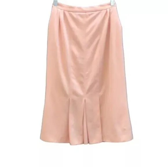 🇫🇷 Vintage 80s 90s Alan Austin Peach Pink Wool Midi Skirt | S