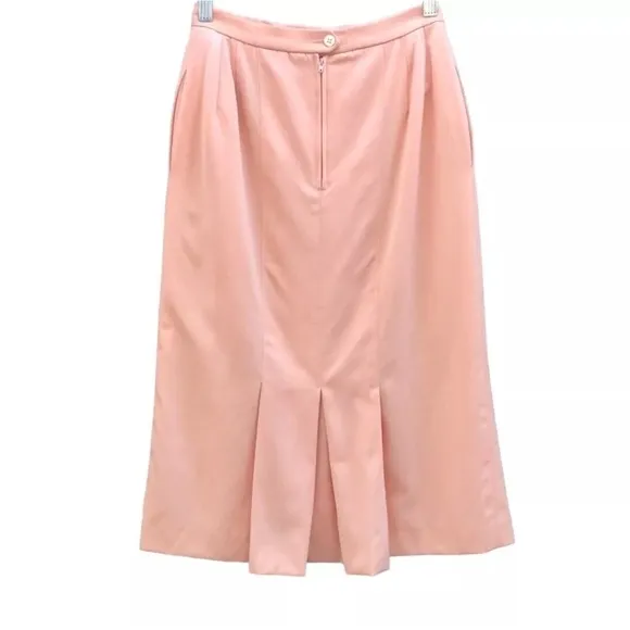 🇫🇷 Vintage 80s 90s Alan Austin Peach Pink Wool Midi Skirt | S