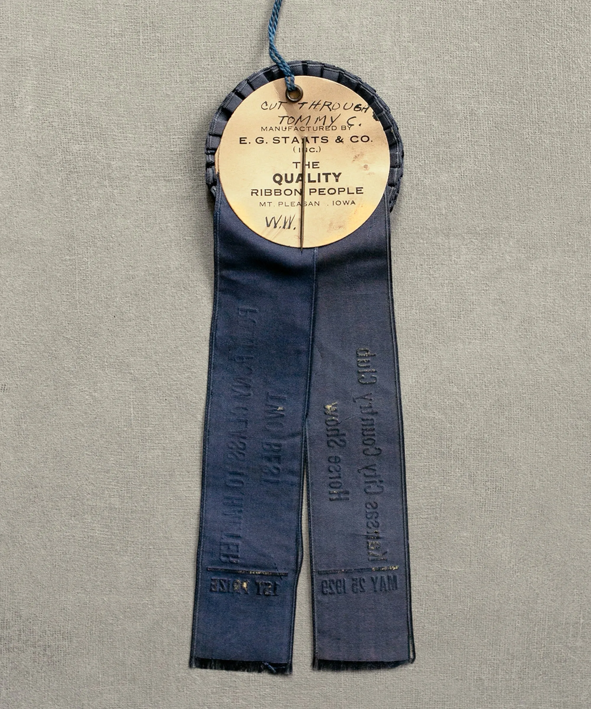 1929 Blue Horse Show Ribbon