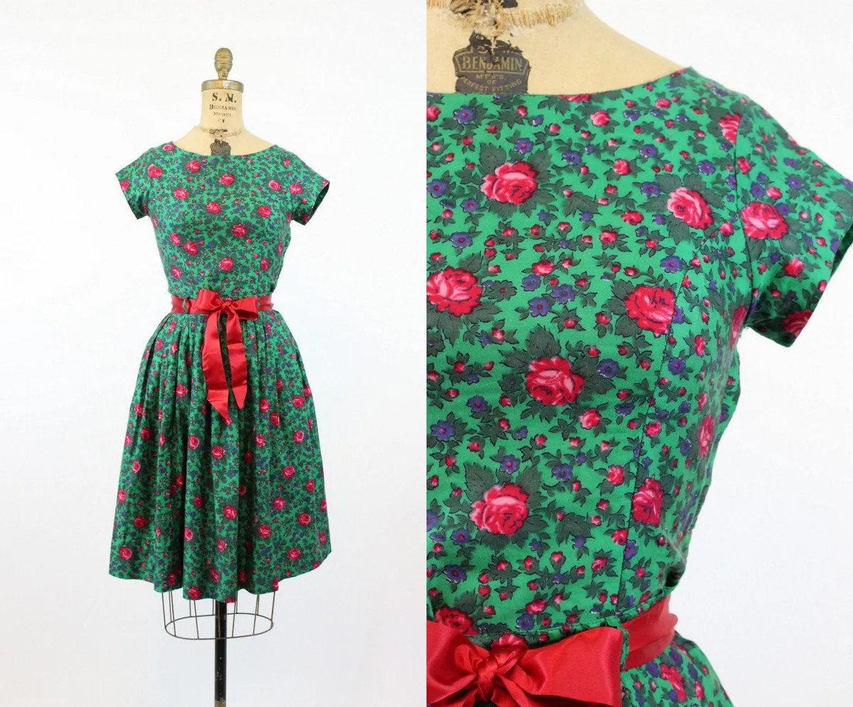 1950s ROSE print two piece set dress xs | new spring