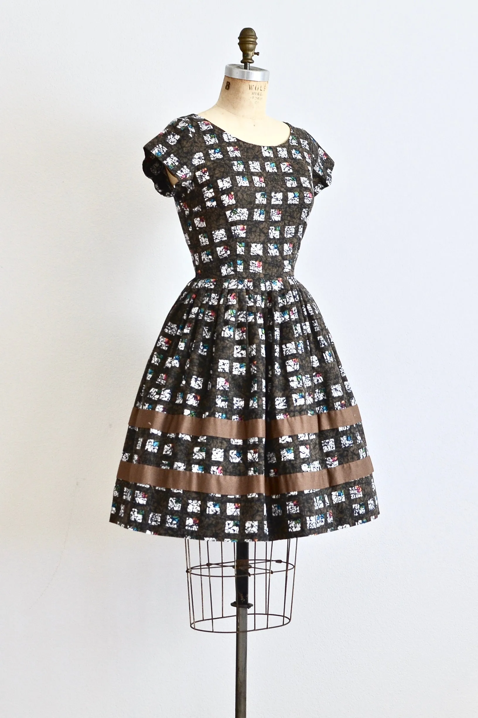 1950s Tile Print Dress / S