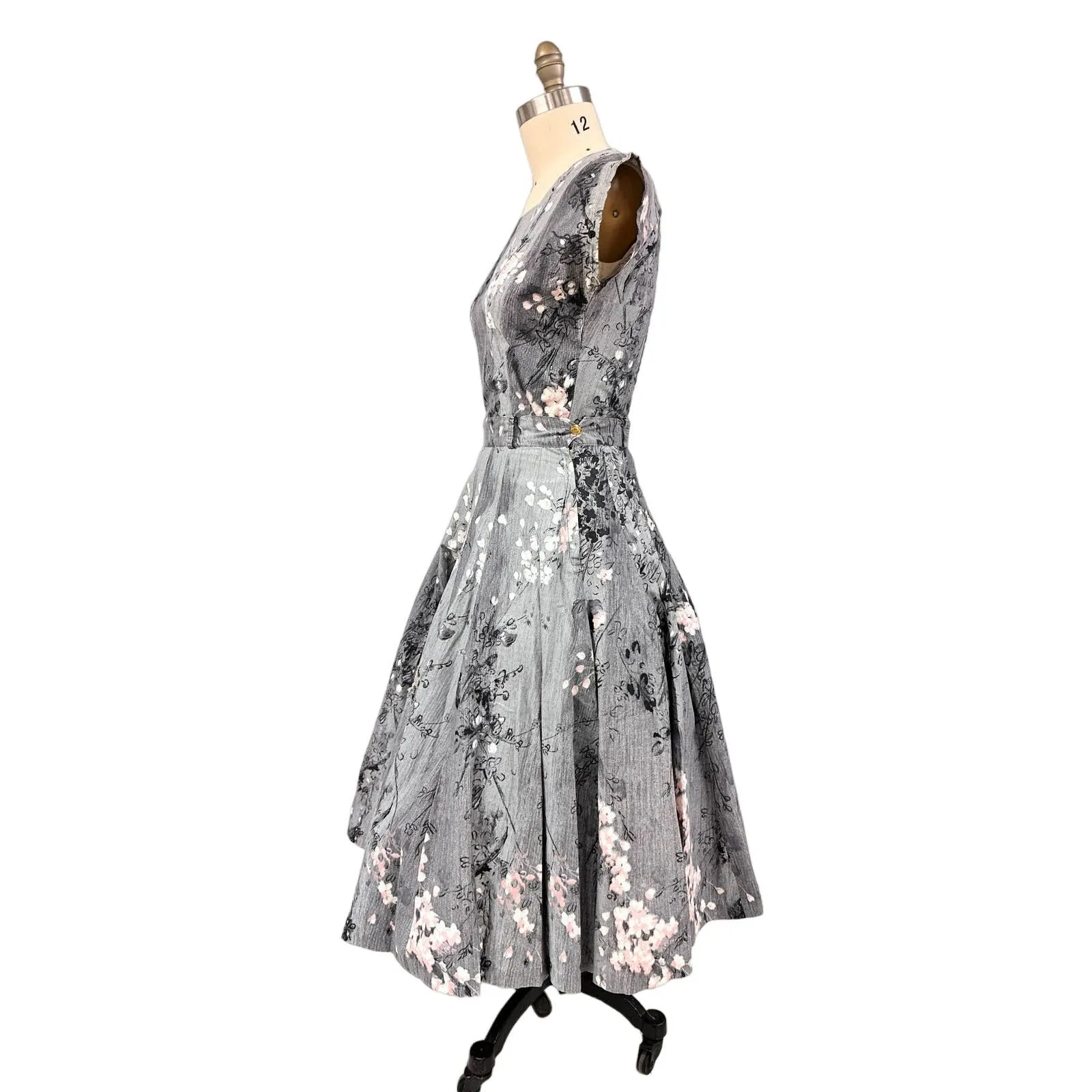 1950s VTG Philmont Sportswear of Miami Grey/Pink Floral Circle Skirt Set M/L