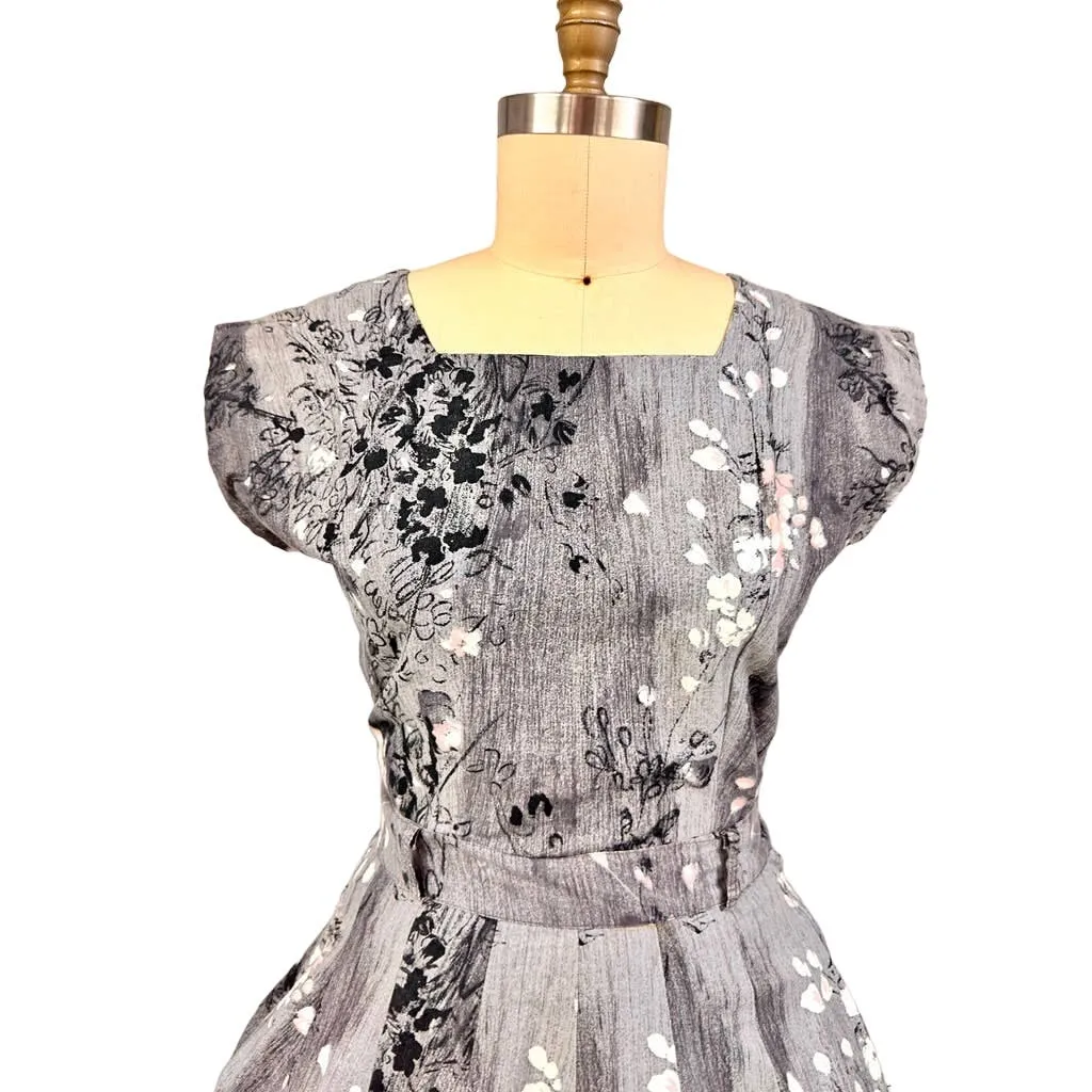 1950s VTG Philmont Sportswear of Miami Grey/Pink Floral Circle Skirt Set M/L