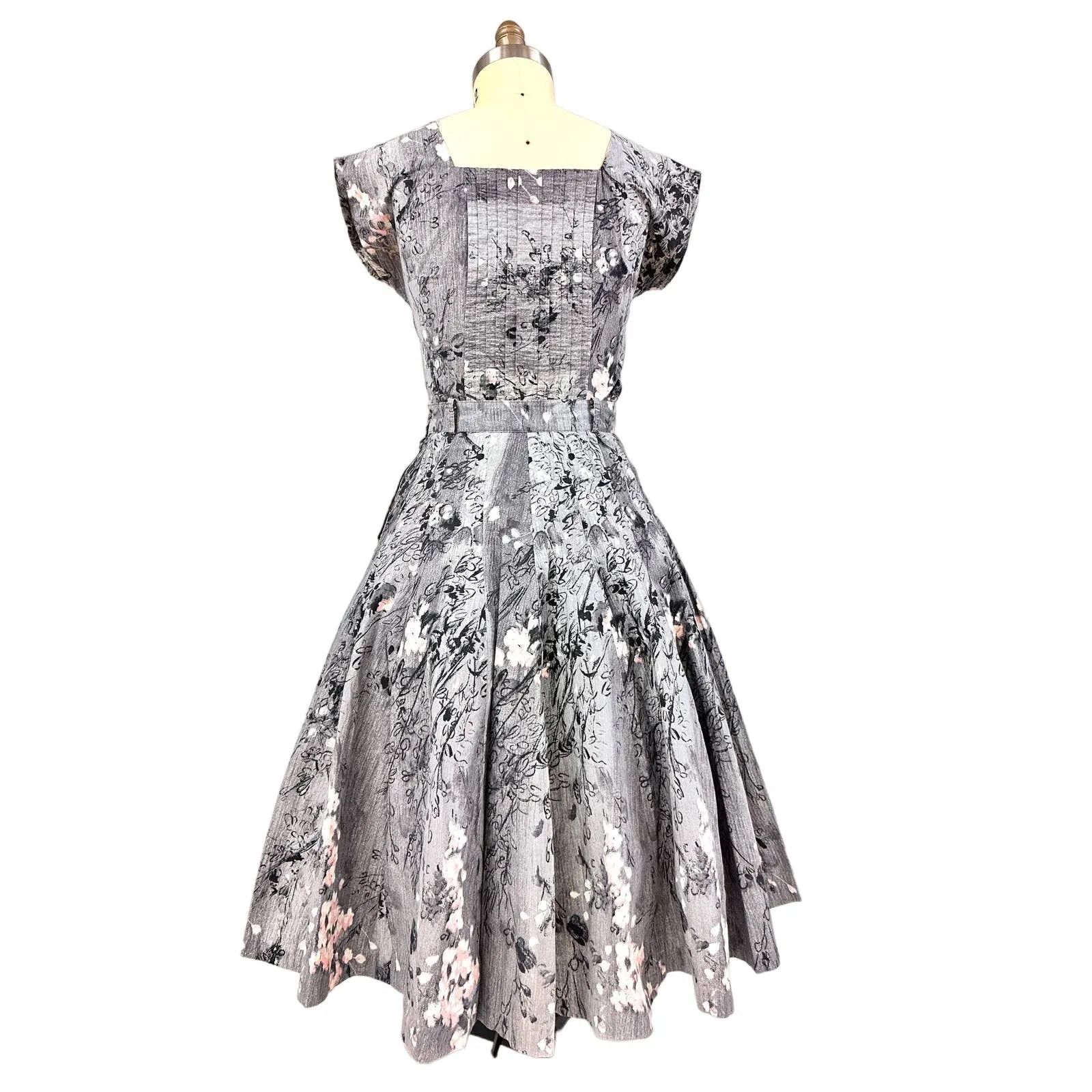 1950s VTG Philmont Sportswear of Miami Grey/Pink Floral Circle Skirt Set M/L