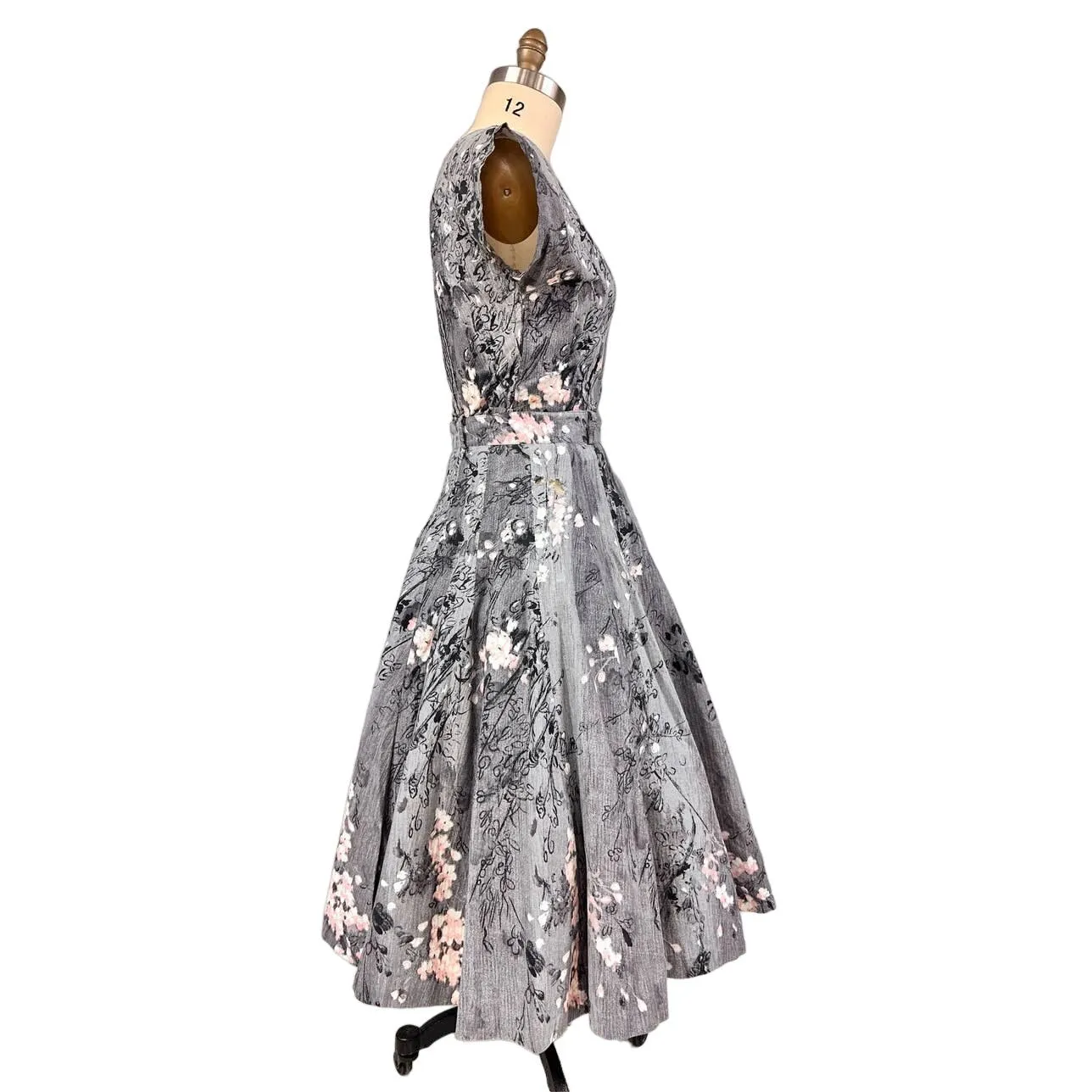 1950s VTG Philmont Sportswear of Miami Grey/Pink Floral Circle Skirt Set M/L