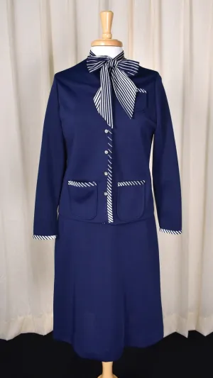 1960s Navy Striped Dress Suit
