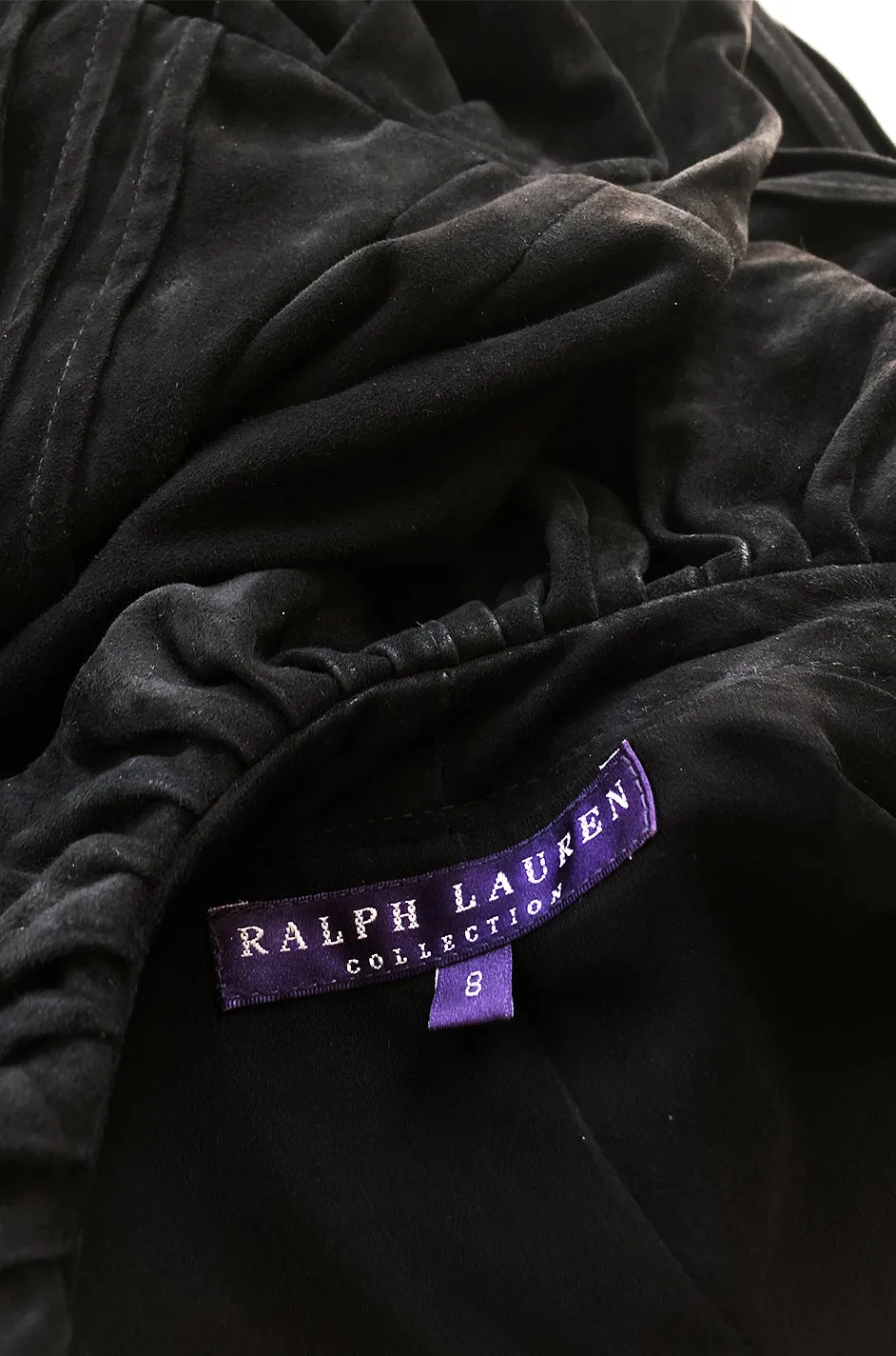 1990s Ralph Lauren Intricately Pleated & Seamed Black Suede Jacket