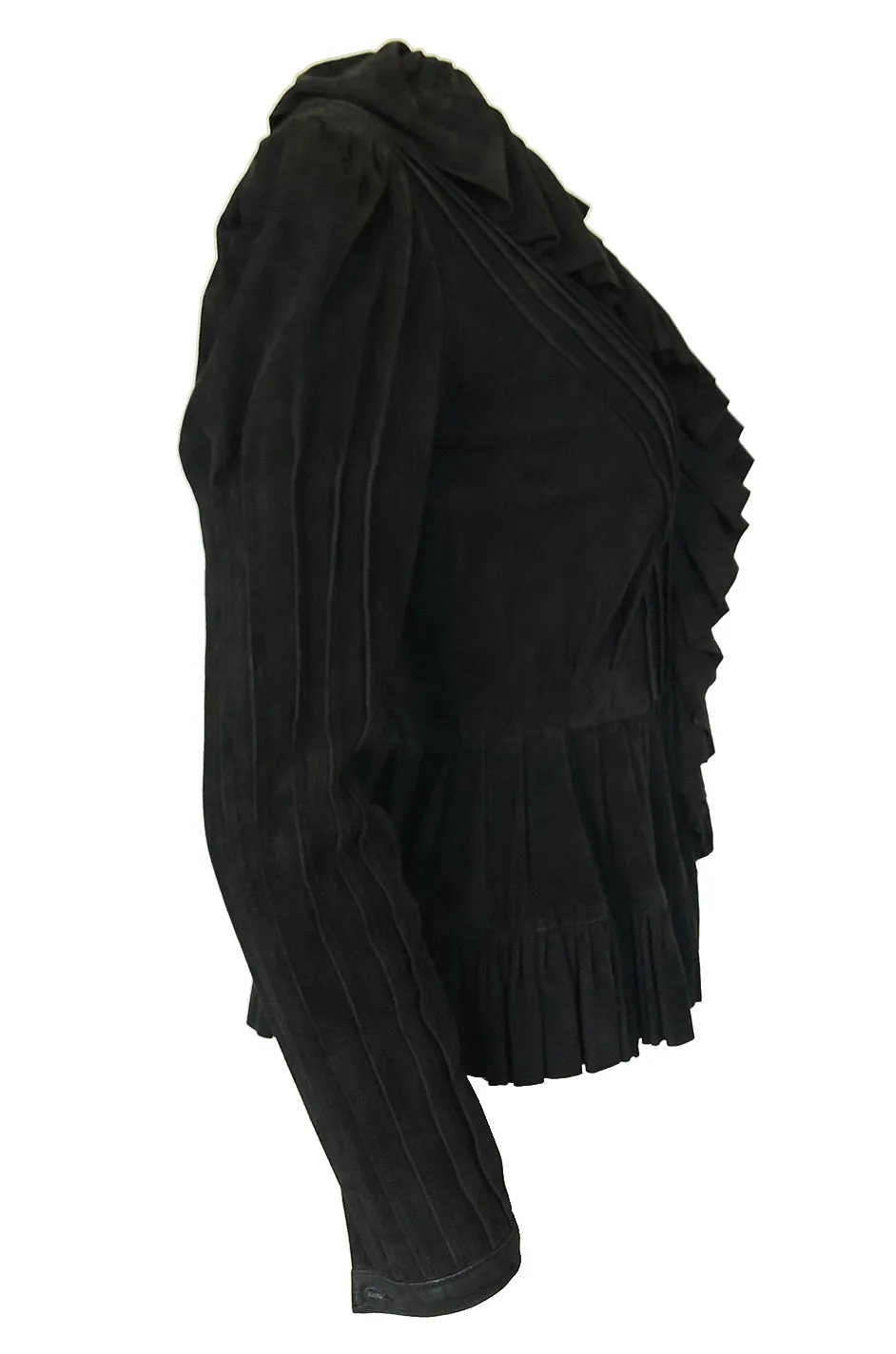 1990s Ralph Lauren Intricately Pleated & Seamed Black Suede Jacket