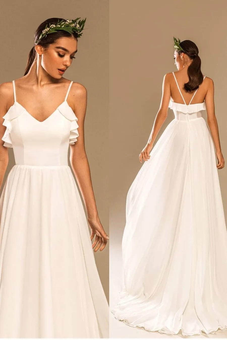 2021 Beach Bridal Dresses with Flounced Details