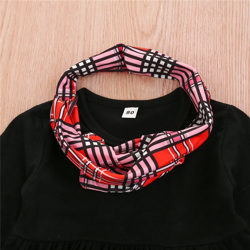 30 Pieces) Wholesale Girls Long-sleeves Heart Pattern Tops And Plaid Pants With Headband