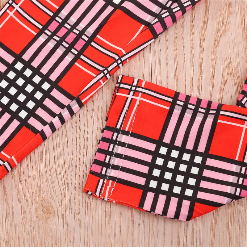 30 Pieces) Wholesale Girls Long-sleeves Heart Pattern Tops And Plaid Pants With Headband