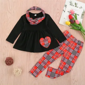 30 Pieces) Wholesale Girls Long-sleeves Heart Pattern Tops And Plaid Pants With Headband
