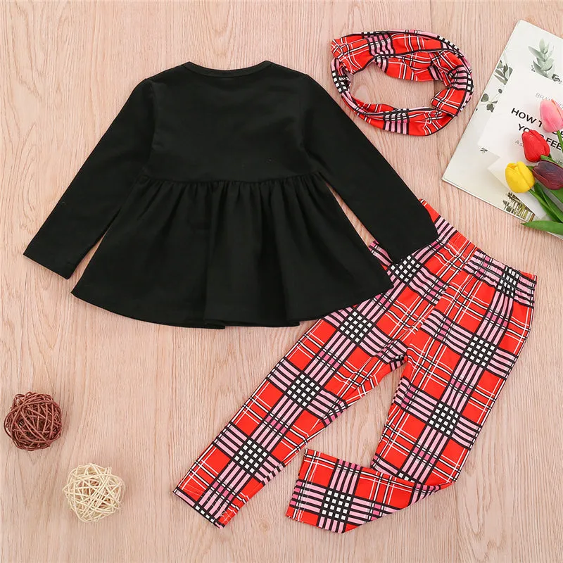 30 Pieces) Wholesale Girls Long-sleeves Heart Pattern Tops And Plaid Pants With Headband