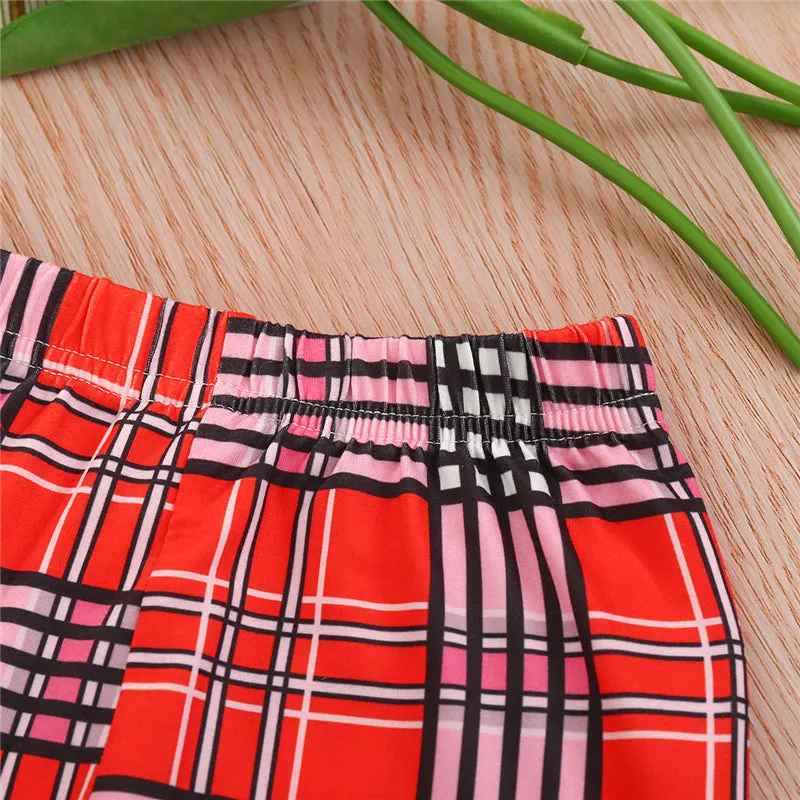 30 Pieces) Wholesale Girls Long-sleeves Heart Pattern Tops And Plaid Pants With Headband