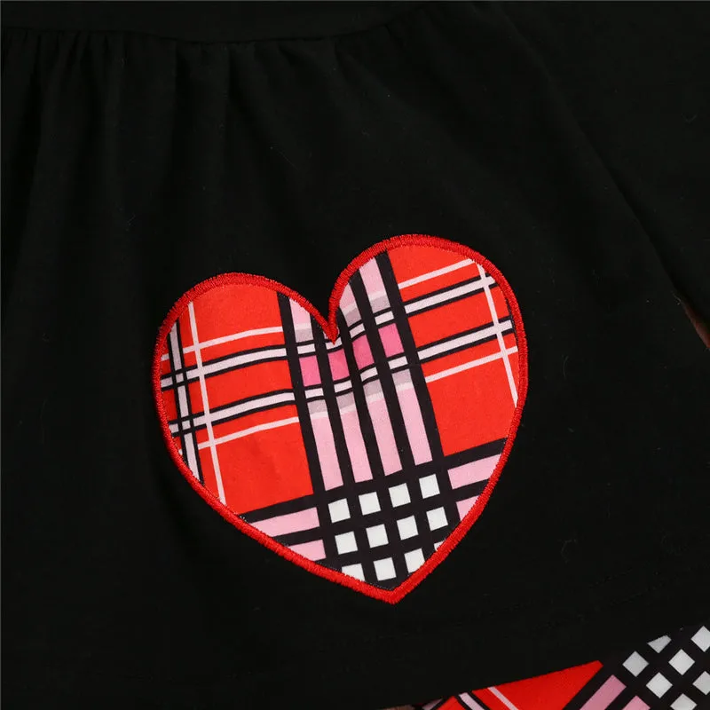 30 Pieces) Wholesale Girls Long-sleeves Heart Pattern Tops And Plaid Pants With Headband