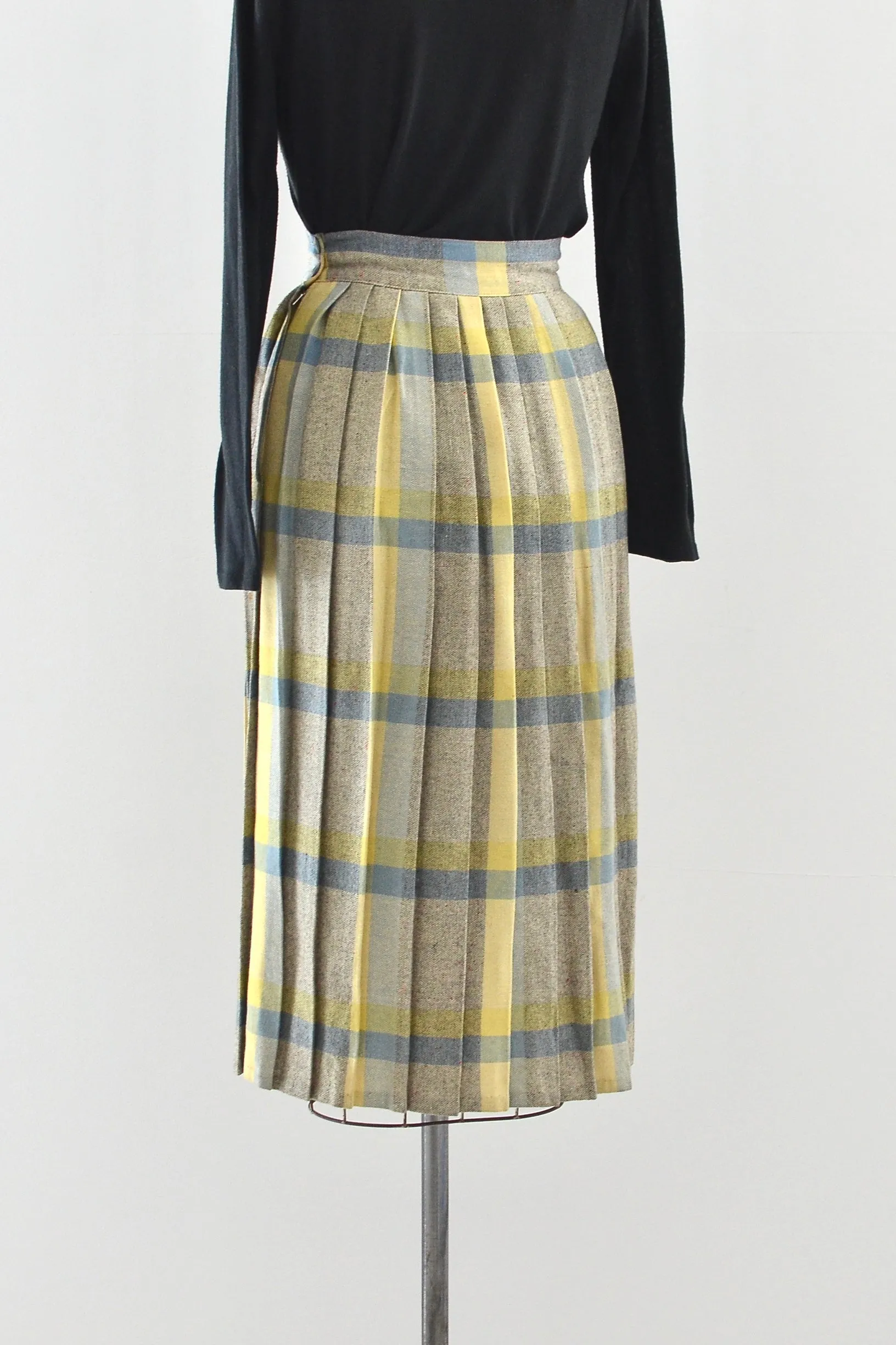 50s Yellow Plaid Skirt / S