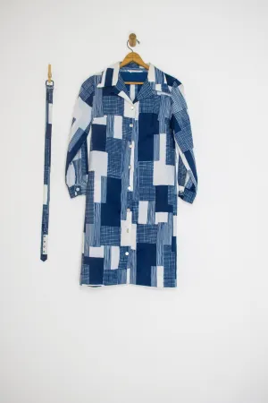 70's PATCHWORK PRINT MIDI DRESS / MEDIUM