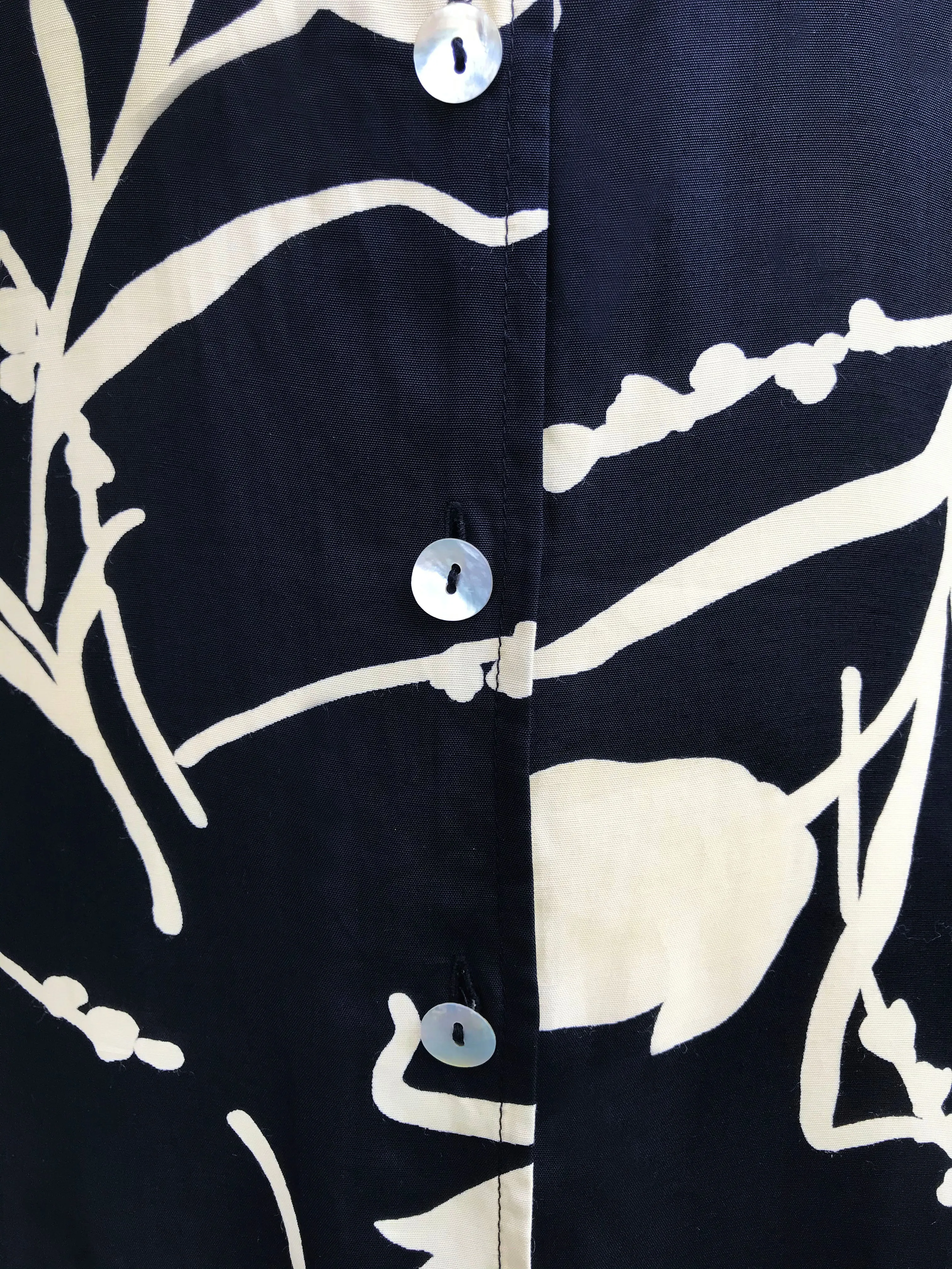 80s Black & Cream Floral Tea Dress