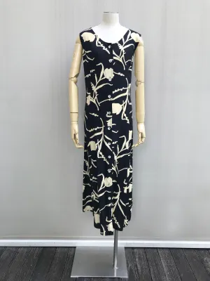 80s Black & Cream Floral Tea Dress