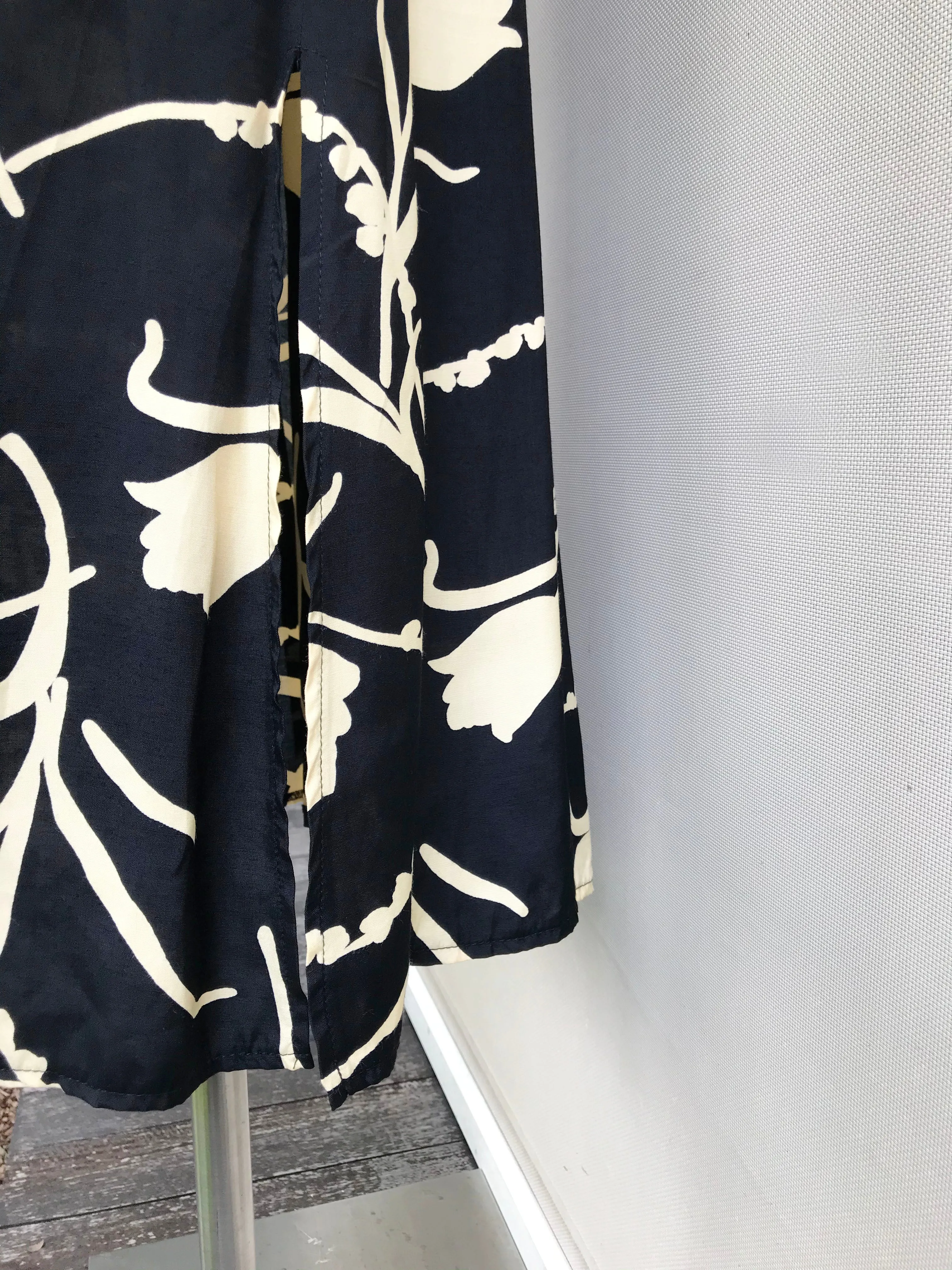 80s Black & Cream Floral Tea Dress