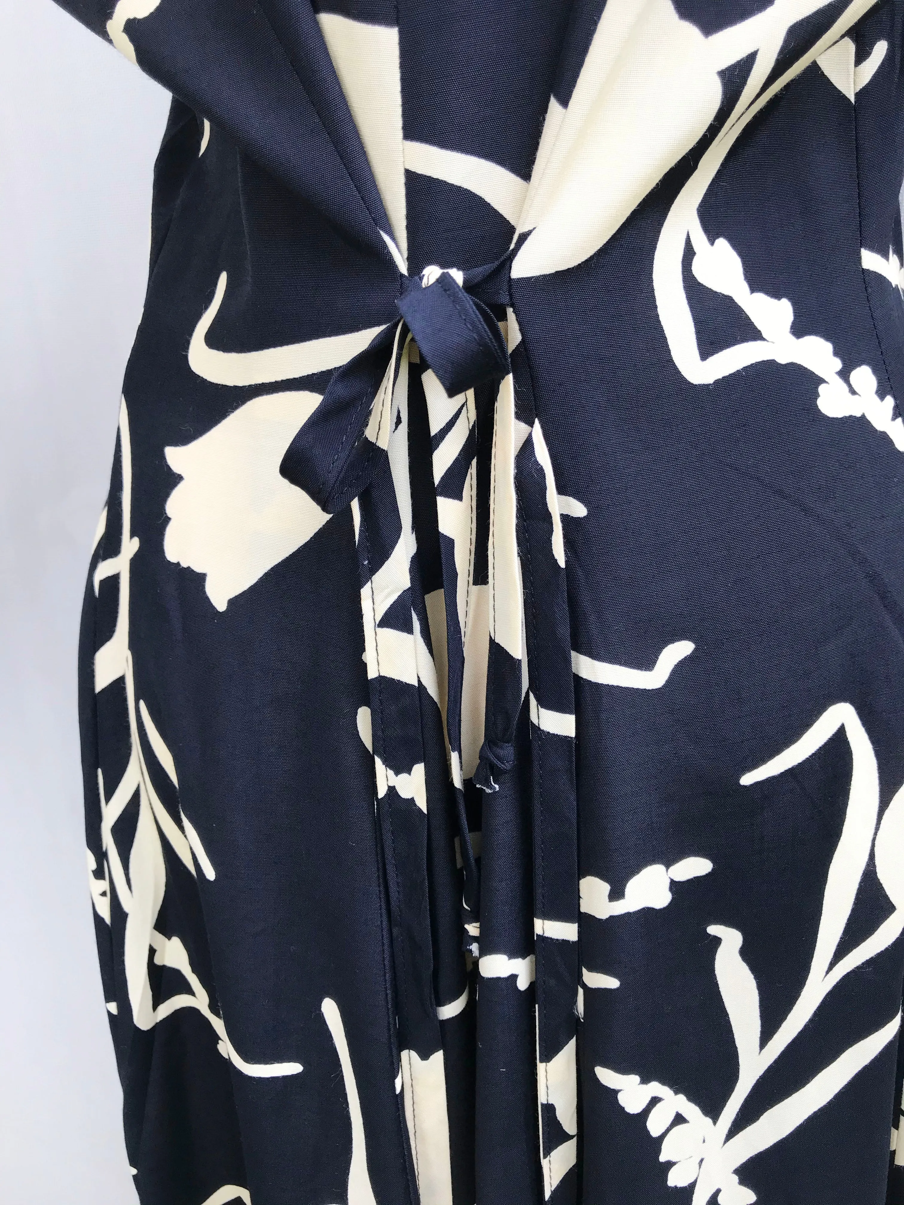 80s Black & Cream Floral Tea Dress