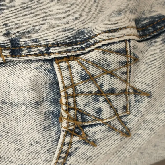 80's Vintage Acid Wash Denim Midi Skirt Sexy Cut Patches Native Trim Jean Style
