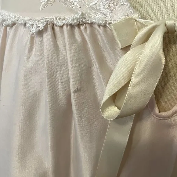 80s Vintage Miss Dior Light Pink Satin Balloon Sleeve Deep-V Midi Nightgown M