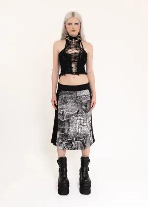 90s vintage hieroglyphic print midi skirt
