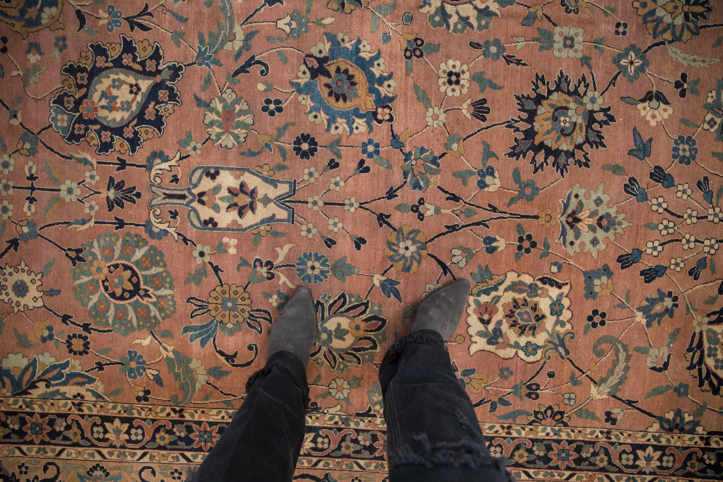 9x11.5 Antique Tea Washed Kerman Carpet