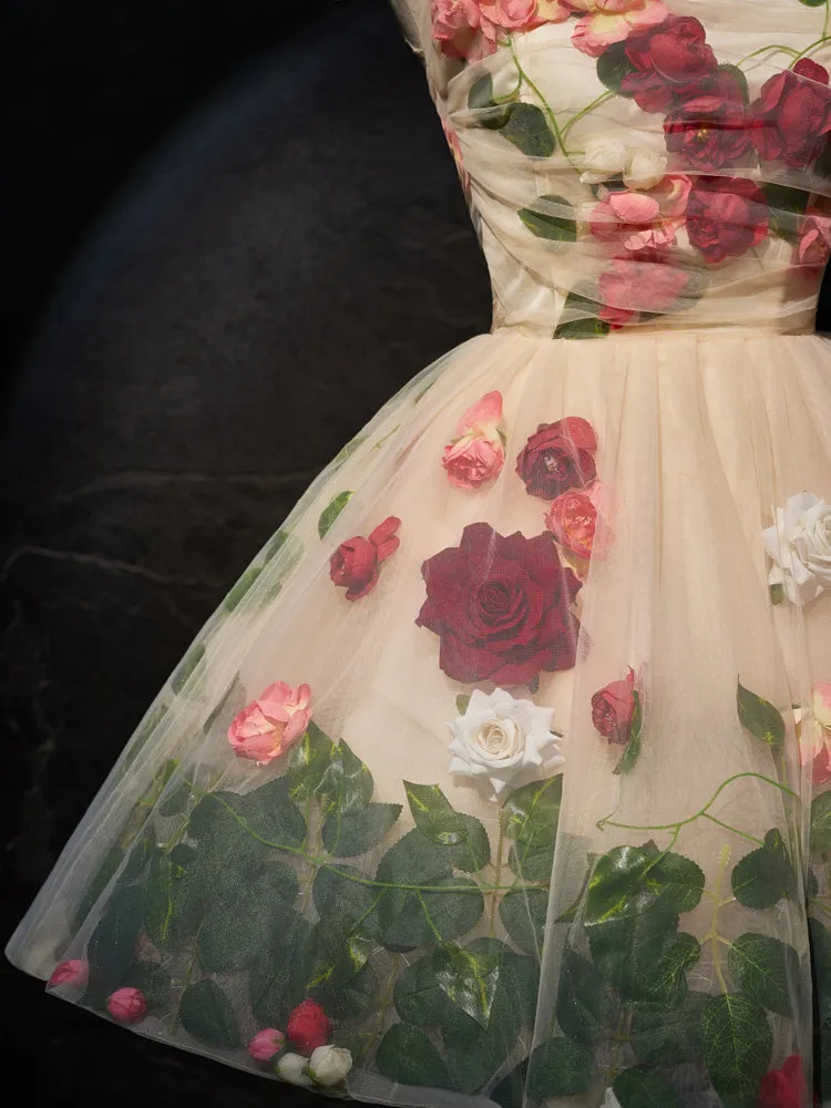 A Line Floral Sleeveless Short Homecoming Dresses