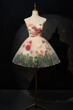 A Line Floral Sleeveless Short Homecoming Dresses