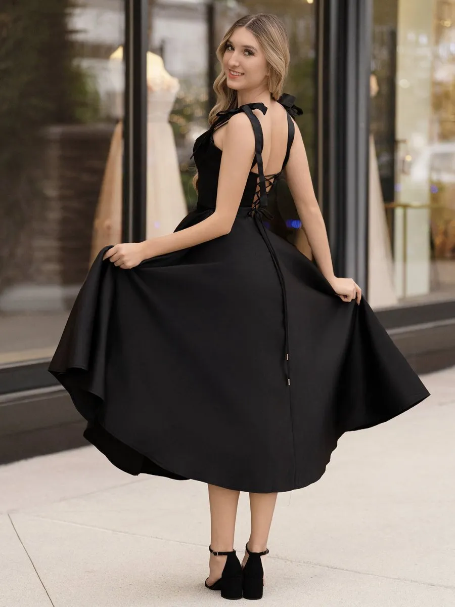 A-line Sweetheart Satin Tea Length Homecoming Dresses
