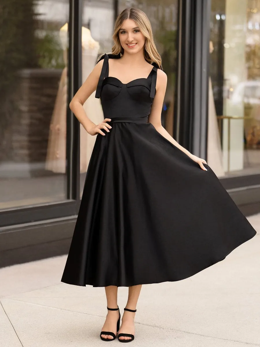 A-line Sweetheart Satin Tea Length Homecoming Dresses