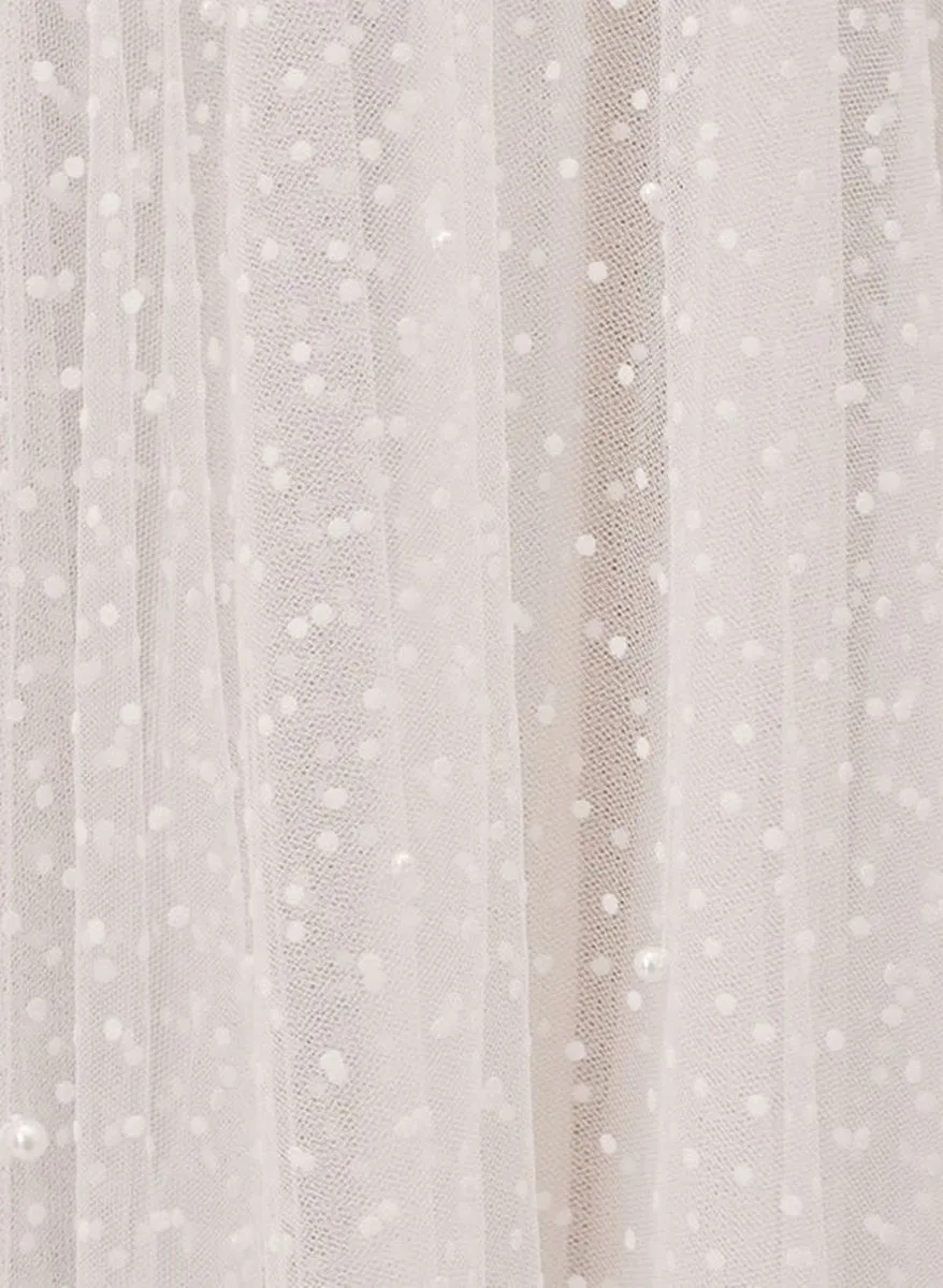 A-line Sweetheart Sleeveless Tulle Tea-Length Wedding Dresses with Pleated