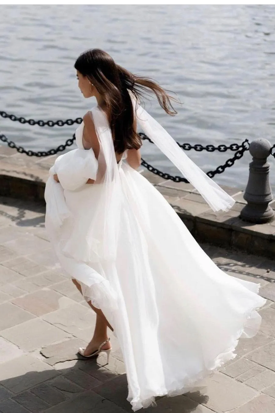A-line Tulle Summer Bridal Dresses with Ribbons