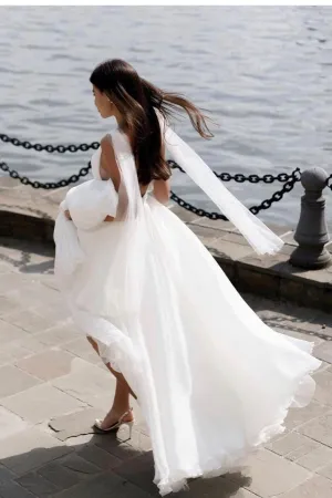 A-line Tulle Summer Bridal Dresses with Ribbons