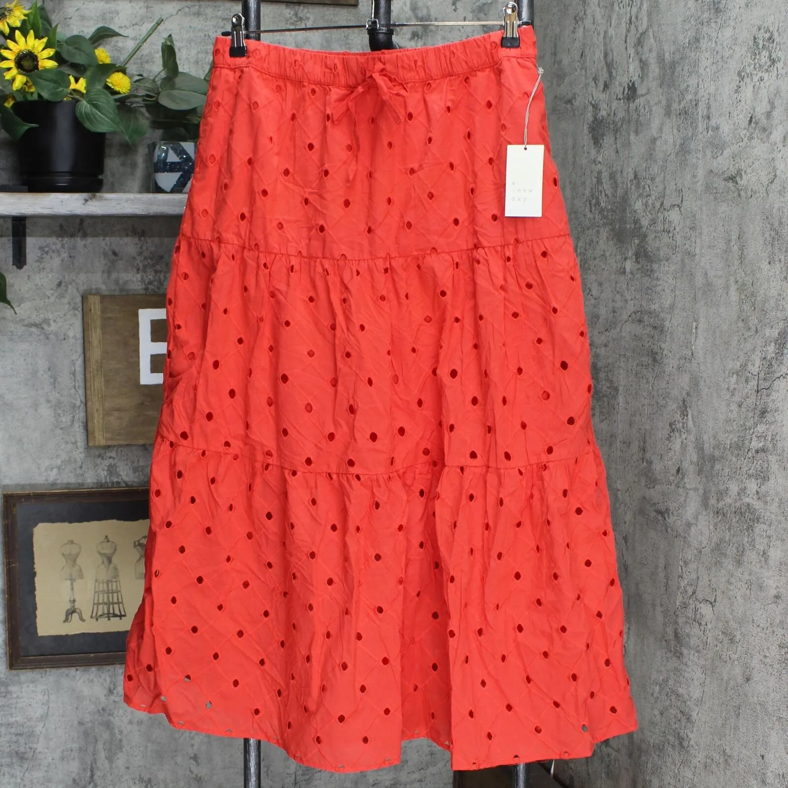 A New Day Women's Tiered Eyelet A-Line Midi Skirt 79318600