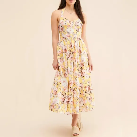 a-NWT ANTHRO | Halterneck Floral Midi Dress