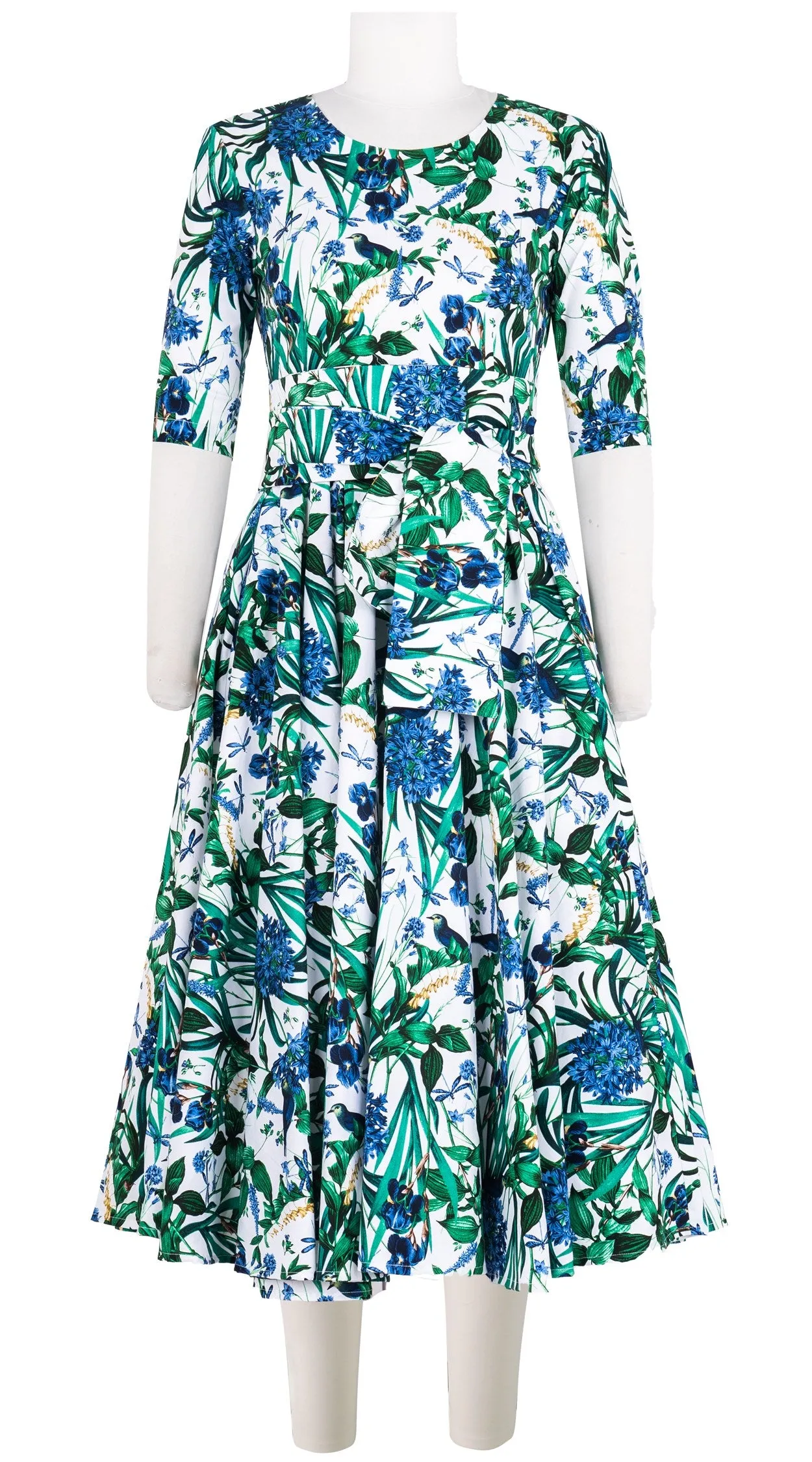 Abelia Dress Crew Neck 1/2 Sleeve Midi Length Cotton Stretch (Vintage Iris)