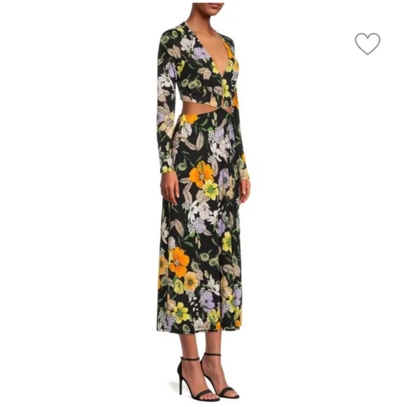 AFRM Assi Deep V Neck Side CutOut Midi Knit DressNoir Vintage Floral