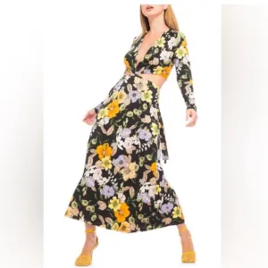 AFRM Assi Deep V Neck Side CutOut Midi Knit DressNoir Vintage Floral