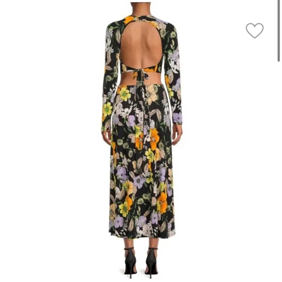AFRM Assi Deep V Neck Side CutOut Midi Knit DressNoir Vintage Floral