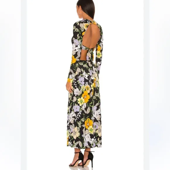 AFRM Assi Deep V Neck Side CutOut Midi Knit DressNoir Vintage Floral