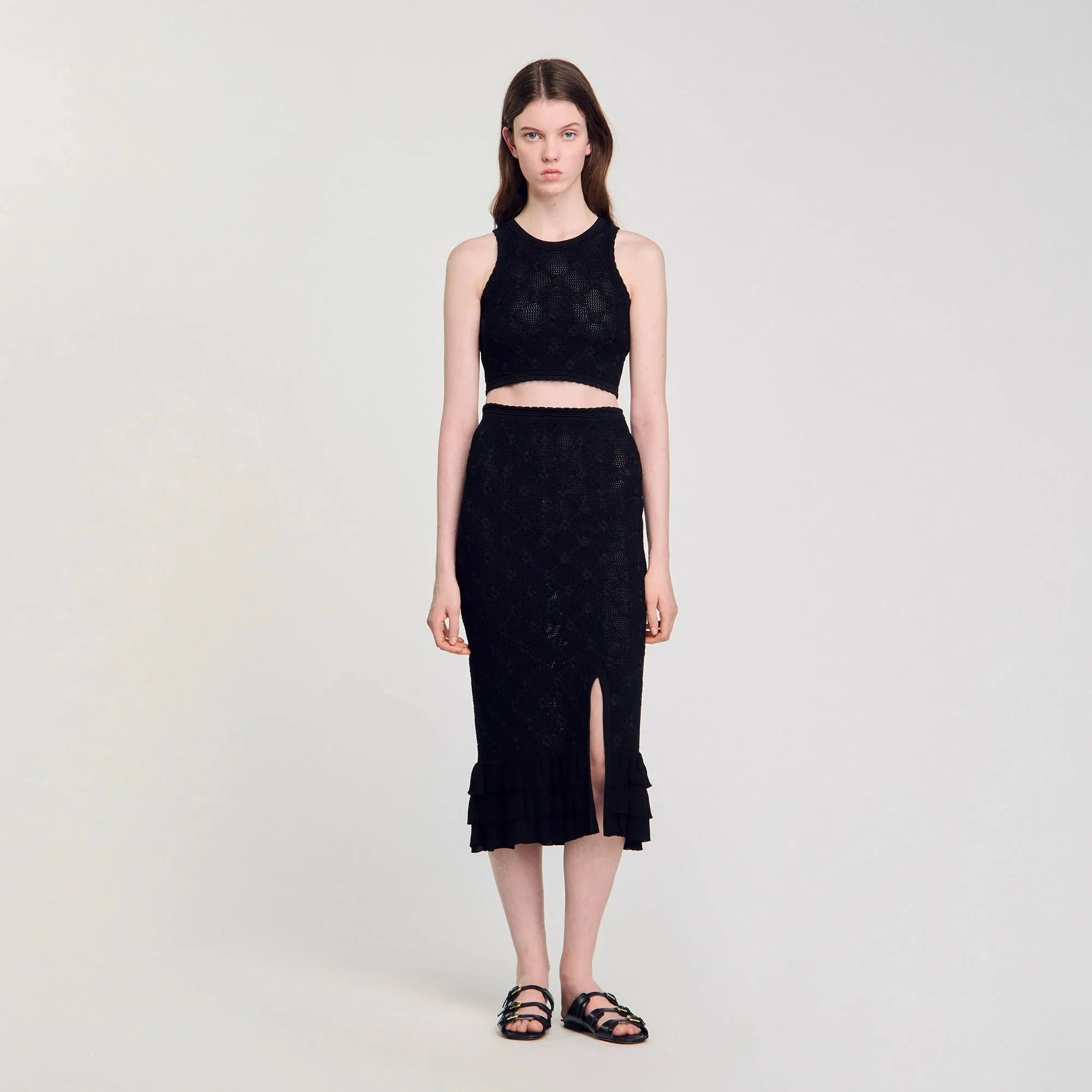 Aleria Knit Midi Skirt Black