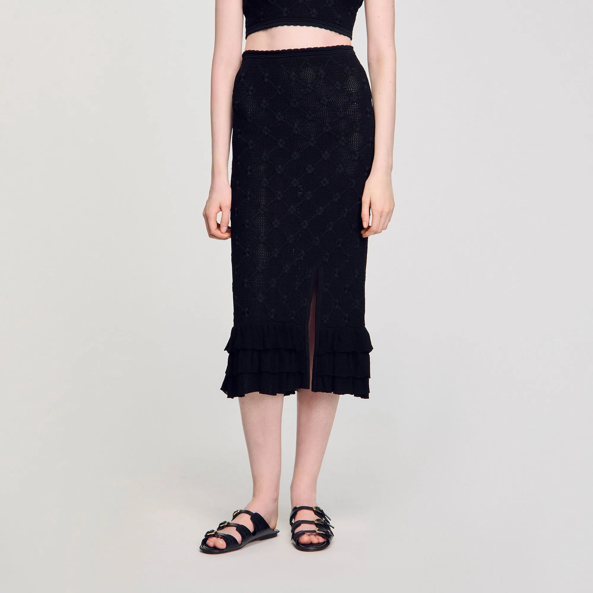 Aleria Knit Midi Skirt Black