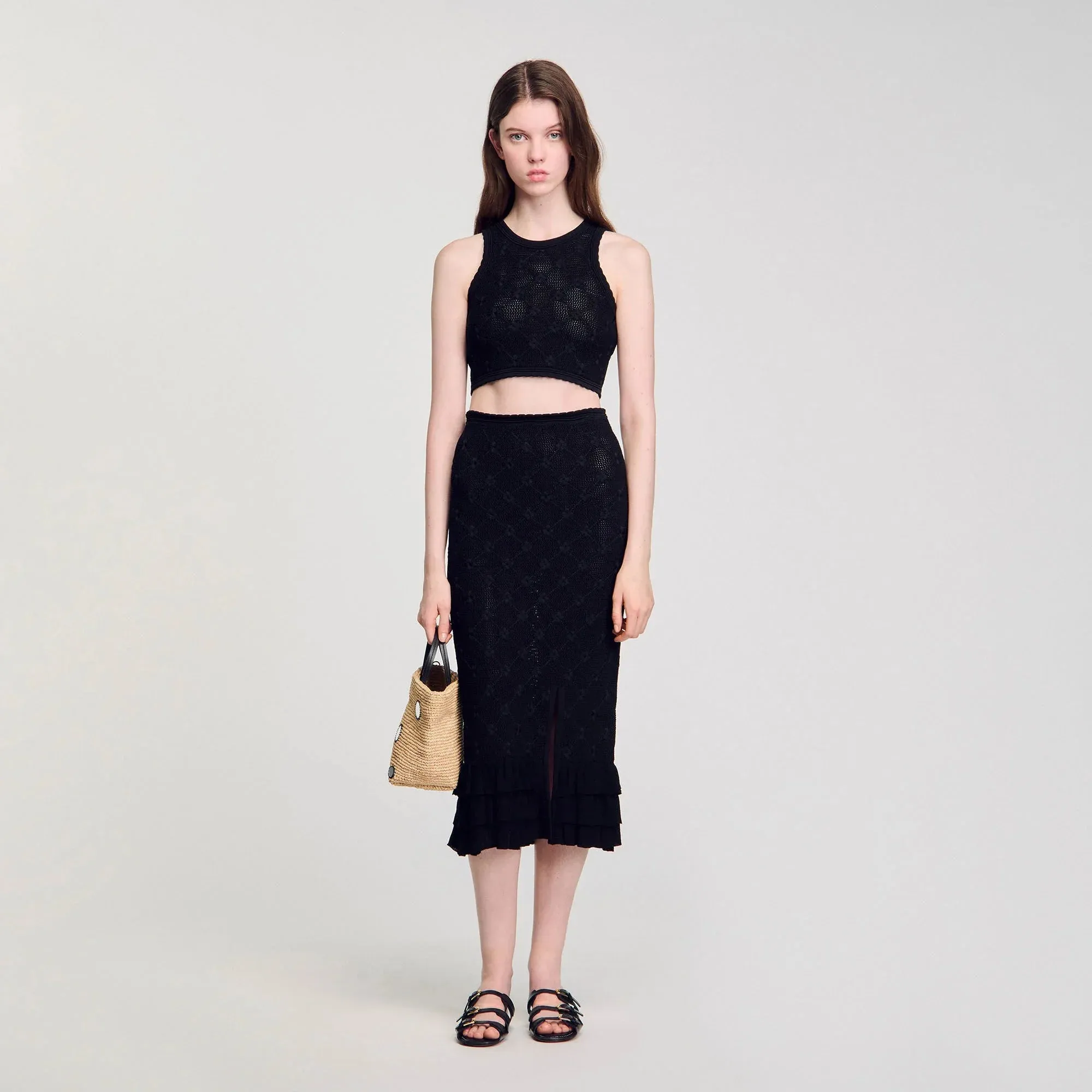 Aleria Knit Midi Skirt Black